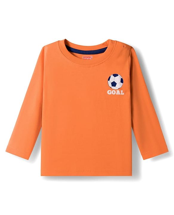 Babyhug 100% Cotton Knit Full Raglan Sleeves T-Shirts with Stripes & Animal Print Pack of 3 - Orange & Navy Blue