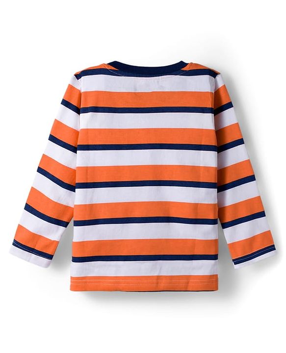 Babyhug 100% Cotton Knit Full Raglan Sleeves T-Shirts with Stripes & Animal Print Pack of 3 - Orange & Navy Blue