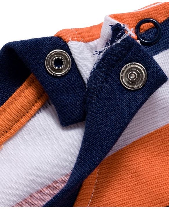 Babyhug 100% Cotton Knit Full Raglan Sleeves T-Shirts with Stripes & Animal Print Pack of 3 - Orange & Navy Blue
