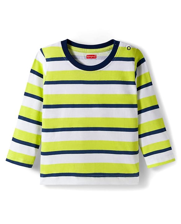 Babyhug 100% Cotton Knit Full Raglan Sleeves T-Shirts with Stripes & Animal Print Pack of 3 - Neon Green & Light Blue