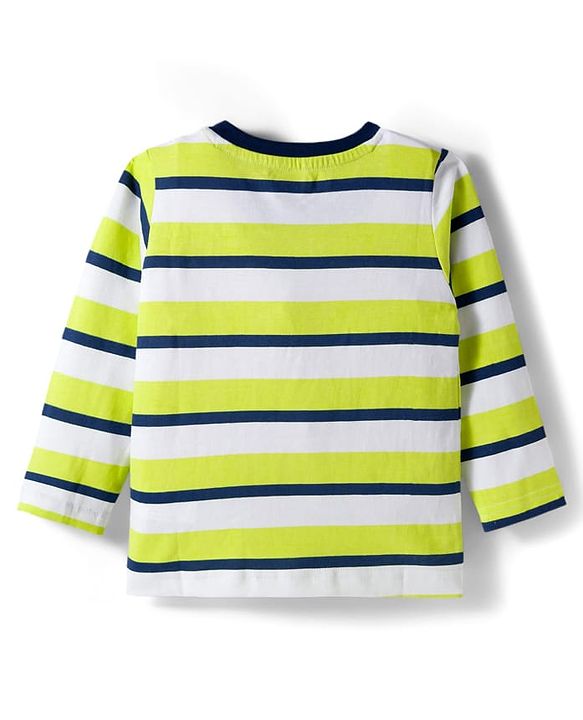 Babyhug 100% Cotton Knit Full Raglan Sleeves T-Shirts with Stripes & Animal Print Pack of 3 - Neon Green & Light Blue