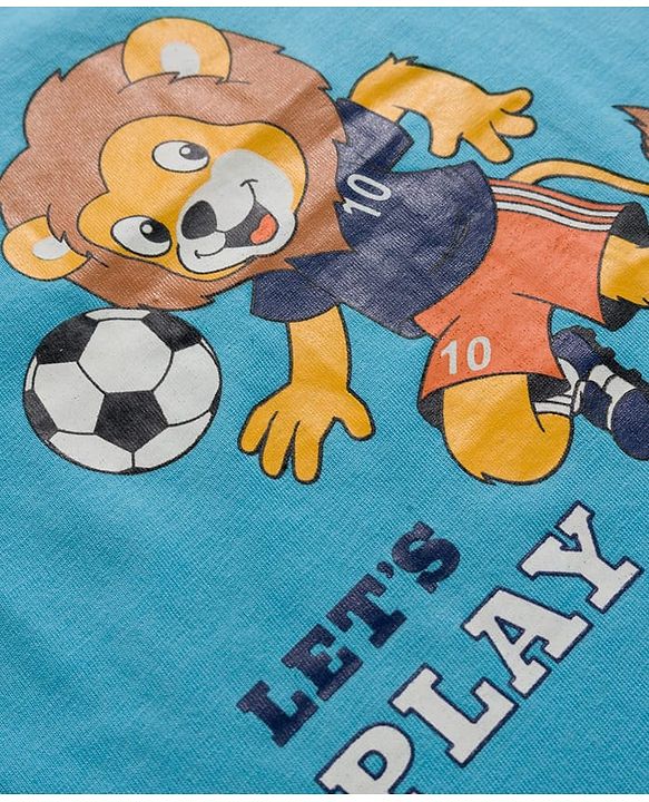 Babyhug 100% Cotton Knit Full Raglan Sleeves T-Shirts with Stripes & Animal Print Pack of 3 - Neon Green & Light Blue