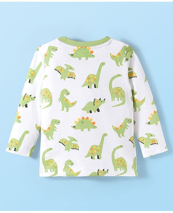 Babyhug 100% Cotton Knit Full Sleeves T-Shirts with Dino Print Pack of 3 - Yellow Light Green & White