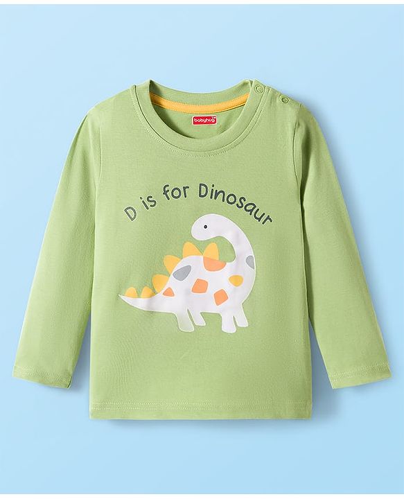 Babyhug 100% Cotton Knit Full Sleeves T-Shirts with Dino Print Pack of 3 - Yellow Light Green & White