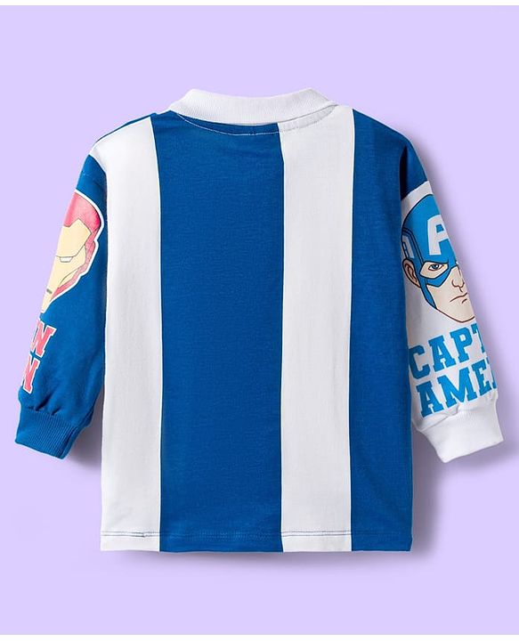 Babyhug Marvel Single Jersey Knit Full Sleeves Cut & Sew Sweatshirt & Trackpant Set with Avengers Graphics - Blue & White
