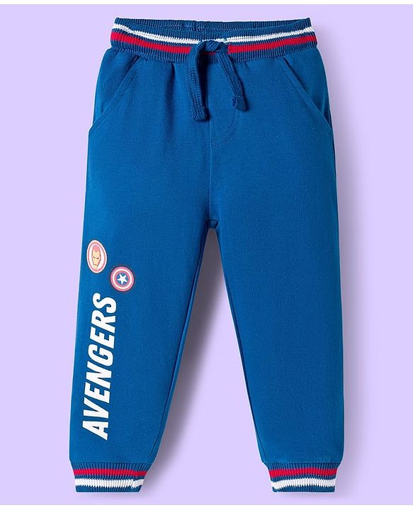 Babyhug Marvel Single Jersey Knit Full Sleeves Cut & Sew Sweatshirt & Trackpant Set with Avengers Graphics - Blue & White