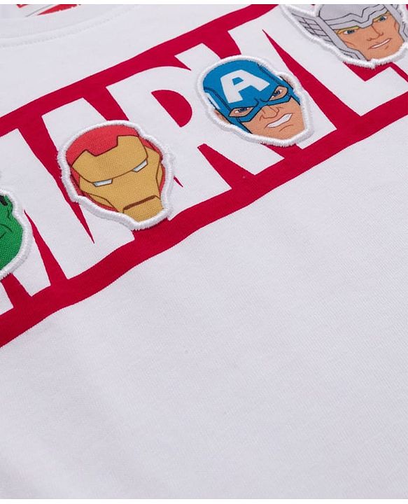 Babyhug Marvel Single Jersey Knit Full Sleeves T-Shirt with Avengers Graphic with Badge Detailing - White