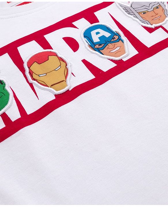 Babyhug Marvel Single Jersey Knit Full Sleeves T-Shirt with Avengers Graphic with Badge Detailing - White