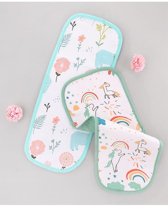 Babyhug 100% Cotton Muslin Burp Cloth Pack of 2  Multicolor| Ultra Soft| High Absorbency| Machine Washable| For Feeding & Diapering| Double Layer