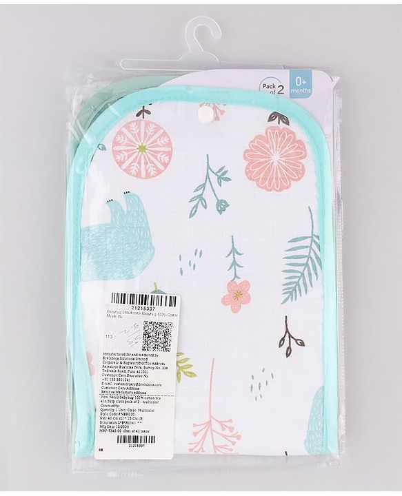 Babyhug 100% Cotton Muslin Burp Cloth Pack of 2  Multicolor| Ultra Soft| High Absorbency| Machine Washable| For Feeding & Diapering| Double Layer