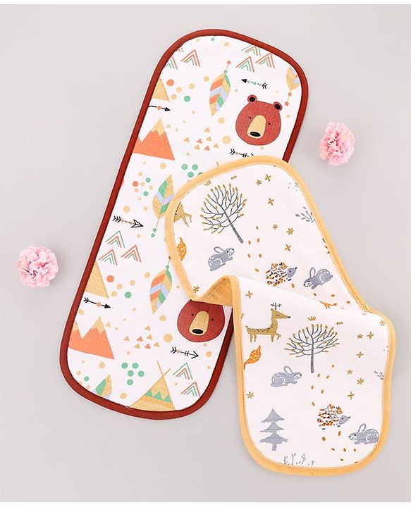 Babyhug 100% Cotton Muslin Burp Cloth Pack of 2  Multicolor| Ultra Soft| High Absorbency| Machine Washable| For Feeding & Diapering| Double Layer