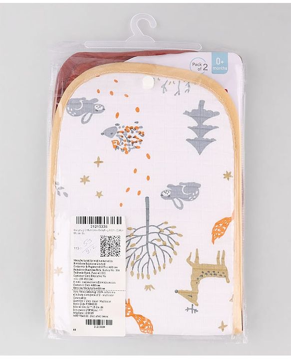 Babyhug 100% Cotton Muslin Burp Cloth Pack of 2  Multicolor| Ultra Soft| High Absorbency| Machine Washable| For Feeding & Diapering| Double Layer