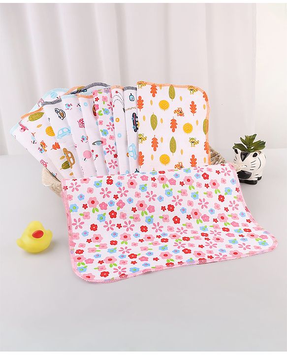 Babyhug 100% Cotton Muslin Burp Cloth Pack of 10  Multicolor| Ultra Soft| High Absorbency| Machine Washable| For Feeding & Diapering