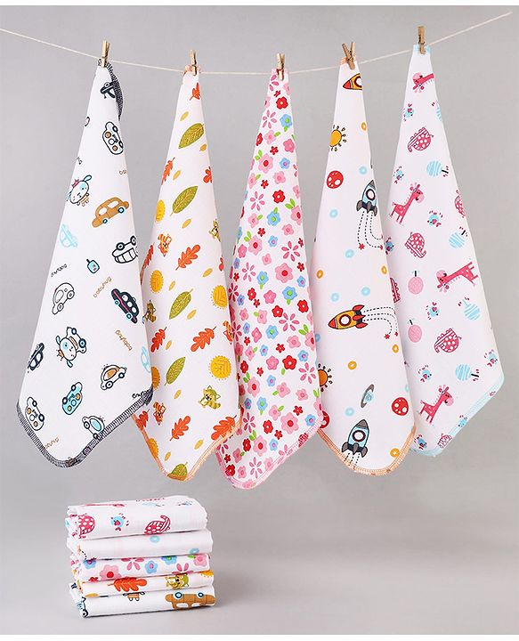 Babyhug 100% Cotton Muslin Burp Cloth Pack of 10  Multicolor| Ultra Soft| High Absorbency| Machine Washable| For Feeding & Diapering
