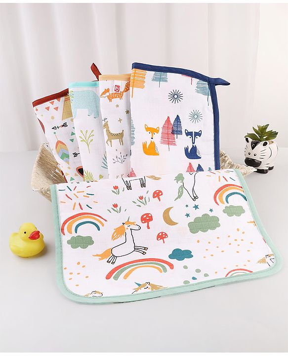 Babyhug 100% Cotton Muslin Burp Cloth Pack of 5 -  Multicolor| Ultra Soft| High Absorbency| Machine Washable| For Feeding & Diapering