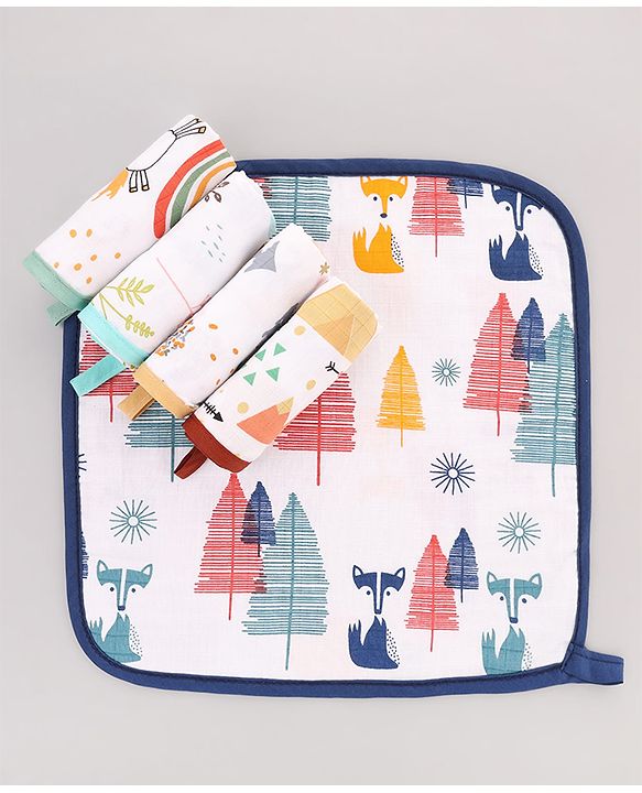 Babyhug 100% Cotton Muslin Burp Cloth Pack of 5 -  Multicolor| Ultra Soft| High Absorbency| Machine Washable| For Feeding & Diapering