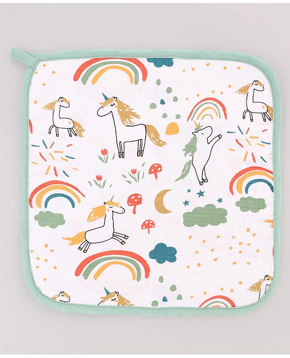 Babyhug 100% Cotton Muslin Burp Cloth Pack of 5 -  Multicolor| Ultra Soft| High Absorbency| Machine Washable| For Feeding & Diapering