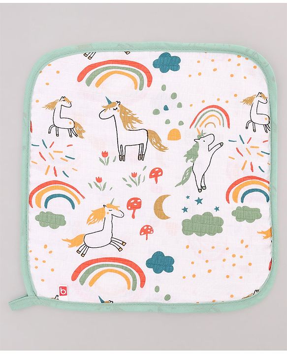 Babyhug 100% Cotton Muslin Burp Cloth Pack of 5 -  Multicolor| Ultra Soft| High Absorbency| Machine Washable| For Feeding & Diapering