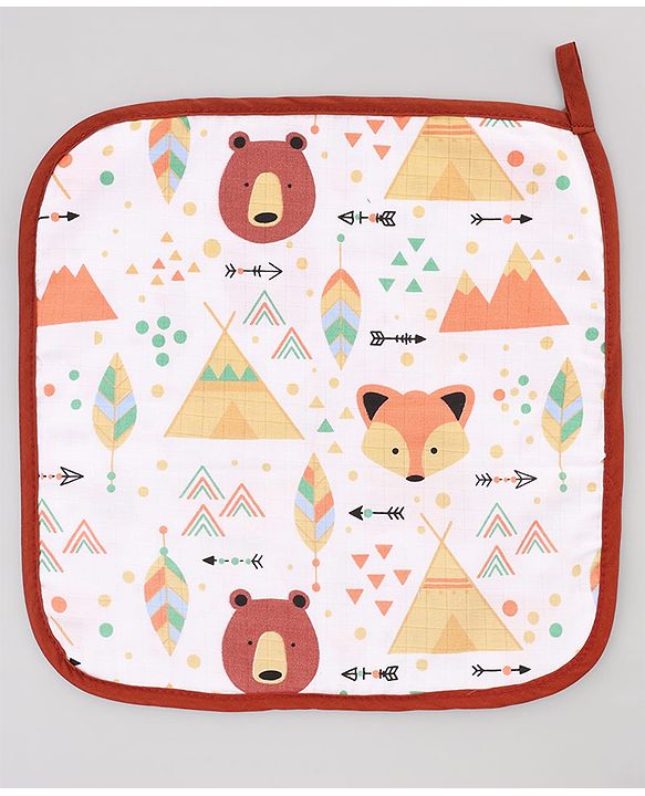 Babyhug 100% Cotton Muslin Burp Cloth Pack of 5 -  Multicolor| Ultra Soft| High Absorbency| Machine Washable| For Feeding & Diapering