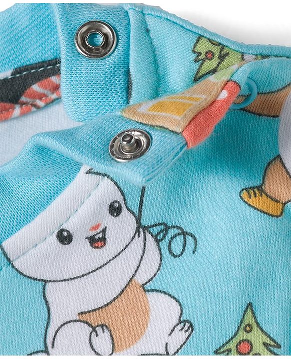 Babyhug 100% Cotton Knit Full Sleeves T-Shirt with Animal Print - Light Blue