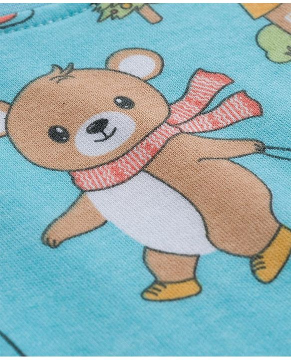 Babyhug 100% Cotton Knit Full Sleeves T-Shirt with Animal Print - Light Blue