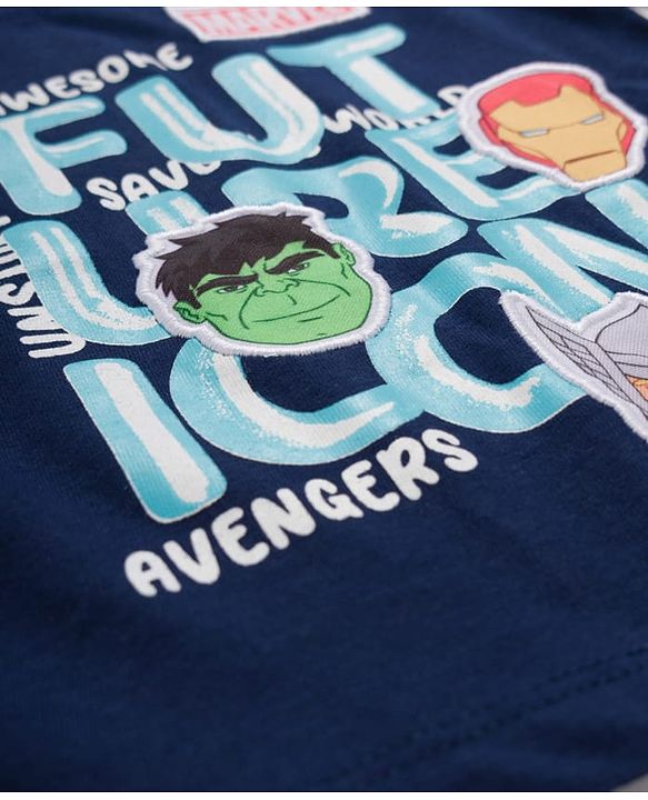 Babyhug Marvel Single Jersey Knit Full Sleeves T-Shirt with Avengers Graphic - Navy Blue
