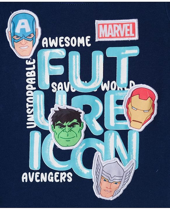 Babyhug Marvel Single Jersey Knit Full Sleeves T-Shirt with Avengers Graphic - Navy Blue