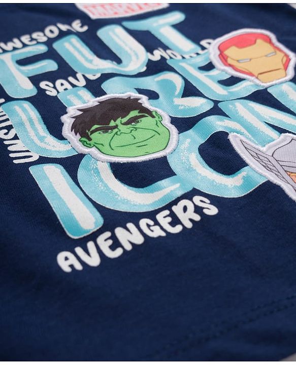 Babyhug Marvel Single Jersey Knit Full Sleeves T-Shirt with Avengers Graphic - Navy Blue