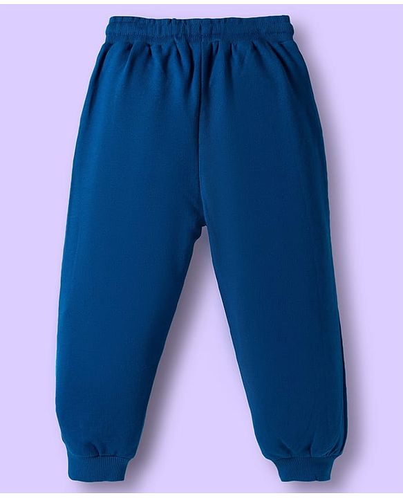 Babyhug Disney Single Jersey Knit Full Sleeves Cut & Sew Polo Neck T-Shirt & Trackpant Set with Mickey Mouse Graphics - White & Navy Blue