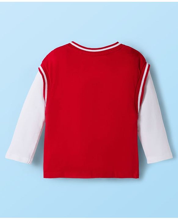 Babyhug Disney Single Jersey Knit Full Sleeves Cut & Sew T-Shirt with Mickey Mouse Graphic - Red & White
