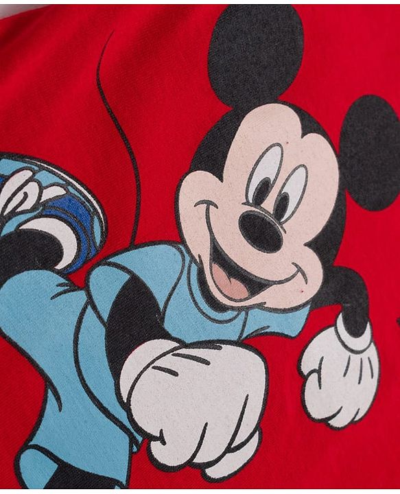 Babyhug Disney Single Jersey Knit Full Sleeves Cut & Sew T-Shirt with Mickey Mouse Graphic - Red & White