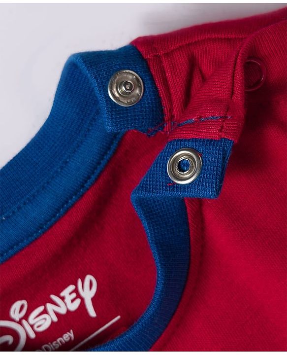 Babyhug Disney Single Jersey Knit Oversize Doctor Sleeves T-Shirt with Mickey Mouse Front and Back Graphic - Red Blue & White