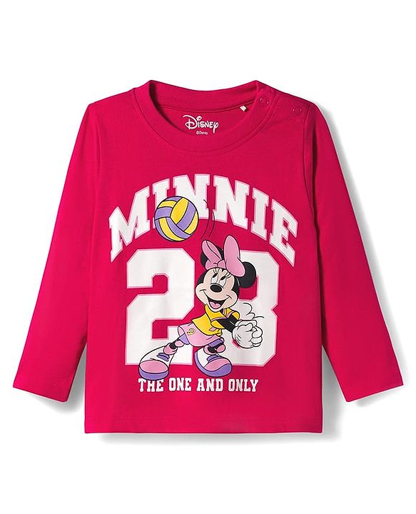 Babyhug Disney Single Jersey Knit Full Sleeves T-Shirt & Trackpant Set With Minnie Mouse Print - Dark Pink