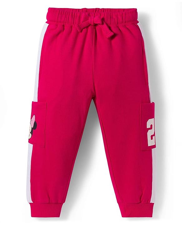 Babyhug Disney Single Jersey Knit Full Sleeves T-Shirt & Trackpant Set With Minnie Mouse Print - Dark Pink