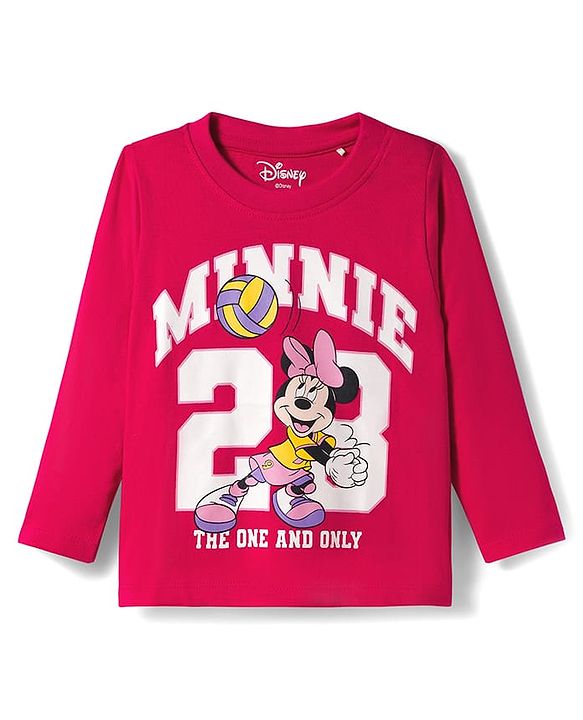 Babyhug Disney Single Jersey Knit Full Sleeves T-Shirt & Trackpant Set With Minnie Mouse Print - Dark Pink