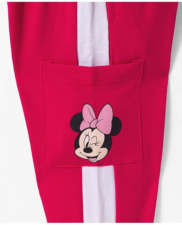 Babyhug Disney Single Jersey Knit Full Sleeves T-Shirt & Trackpant Set With Minnie Mouse Print - Dark Pink