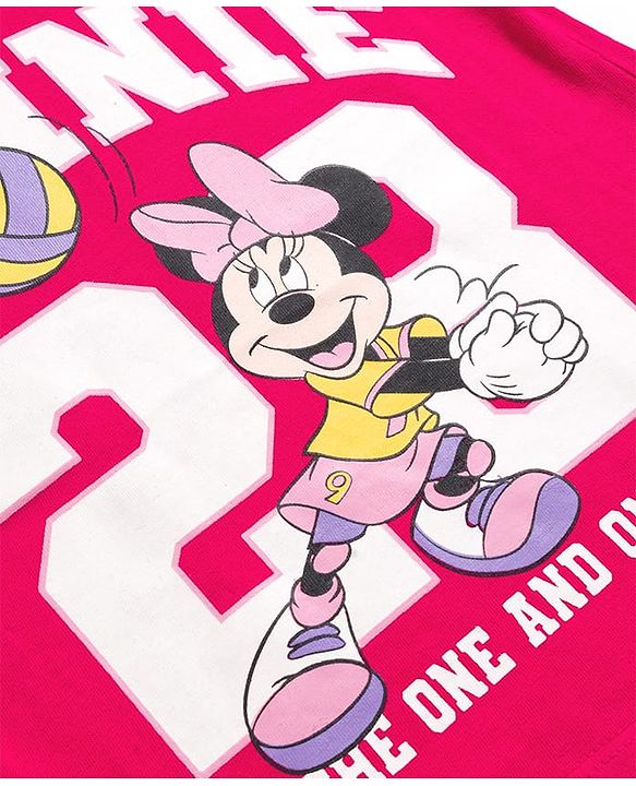 Babyhug Disney Single Jersey Knit Full Sleeves T-Shirt & Trackpant Set With Minnie Mouse Print - Dark Pink