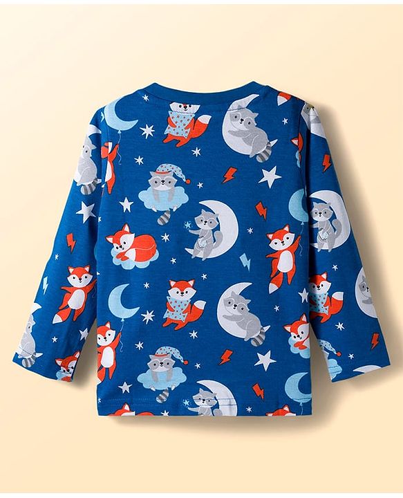Babyhug 100% Cotton Knit Full  Sleeves T-Shirts with Star & Animal Print Pack of 3 - Orange & White Blue