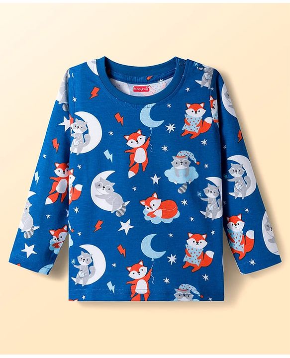 Babyhug 100% Cotton Knit Full  Sleeves T-Shirts with Star & Animal Print Pack of 3 - Orange & White Blue