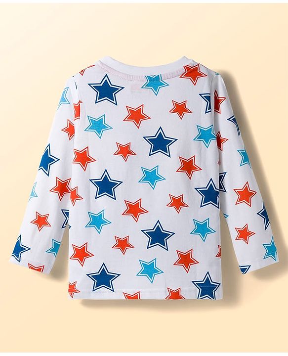 Babyhug 100% Cotton Knit Full  Sleeves T-Shirts with Star & Animal Print Pack of 3 - Orange & White Blue