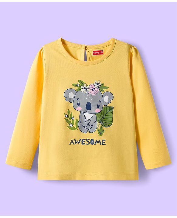 Babyhug 100% Cotton Knit Full Sleeves T-Shirts with Stripes Animal & Floral Print Pack of 3 - Light Blue Pink & Yellow