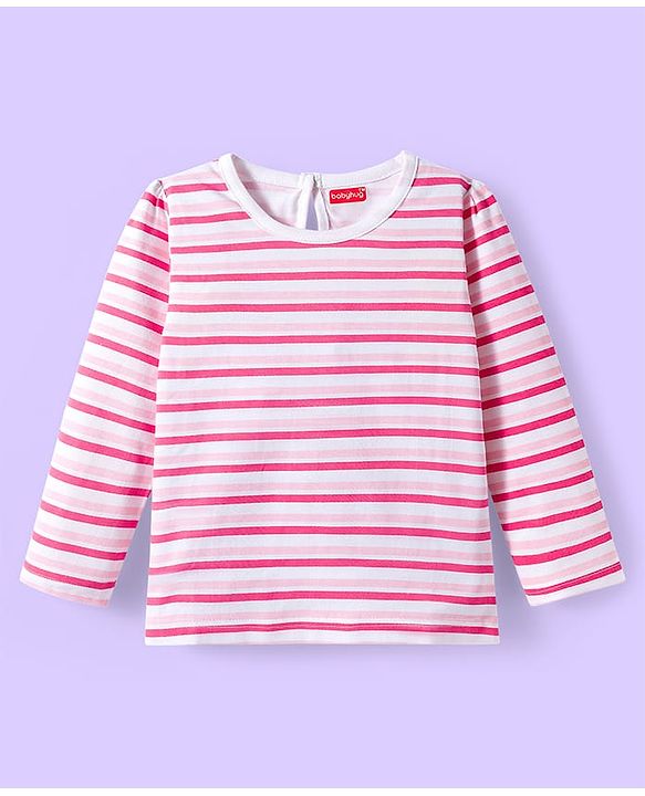 Babyhug 100% Cotton Knit Full Sleeves T-Shirts with Stripes Animal & Floral Print Pack of 3 - Light Blue Pink & Yellow
