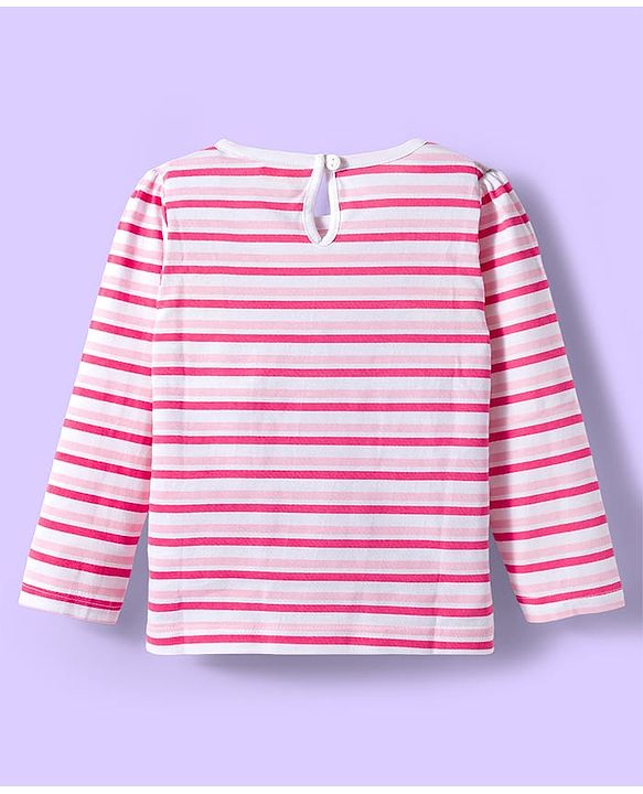 Babyhug 100% Cotton Knit Full Sleeves T-Shirts with Stripes Animal & Floral Print Pack of 3 - Light Blue Pink & Yellow