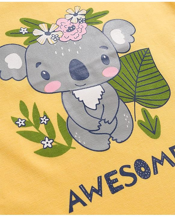 Babyhug 100% Cotton Knit Full Sleeves T-Shirts with Stripes Animal & Floral Print Pack of 3 - Light Blue Pink & Yellow