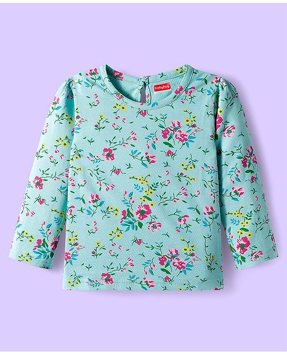 Babyhug 100% Cotton Knit Full Sleeves T-Shirts with Stripes Animal & Floral Print Pack of 3 - Light Blue Pink & Yellow