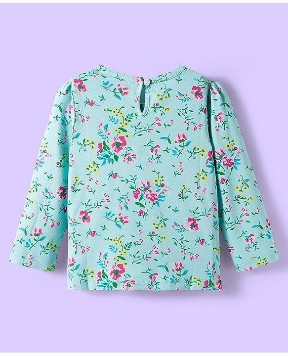 Babyhug 100% Cotton Knit Full Sleeves T-Shirts with Stripes Animal & Floral Print Pack of 3 - Light Blue Pink & Yellow