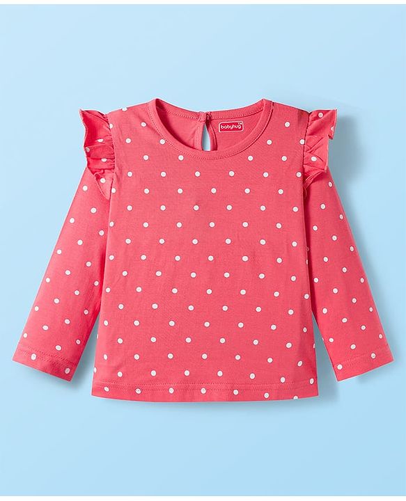 Babyhug 100% Cotton Knit Full Sleeves T-Shirts with Polka Dot Butterfly & Floral Print & Frill Detailing Pack of 3 - Pink Blue & White