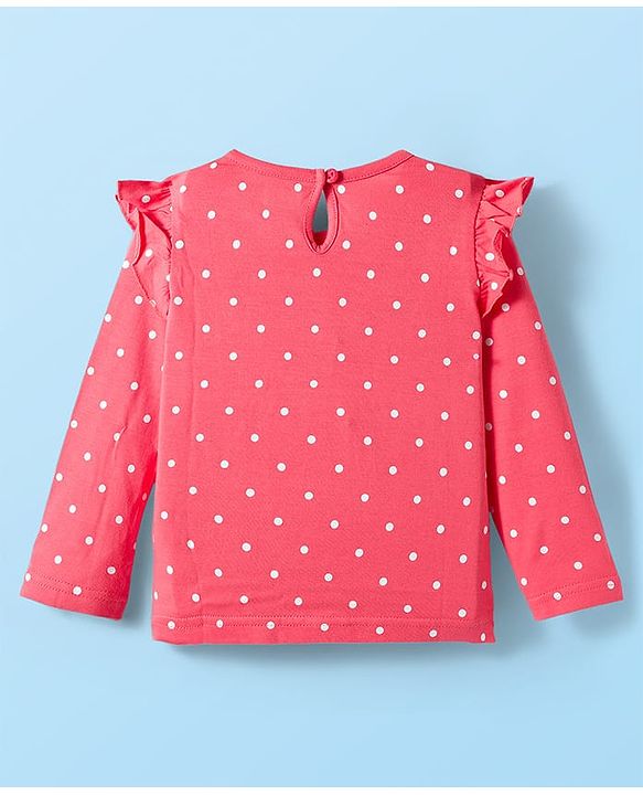Babyhug 100% Cotton Knit Full Sleeves T-Shirts with Polka Dot Butterfly & Floral Print & Frill Detailing Pack of 3 - Pink Blue & White