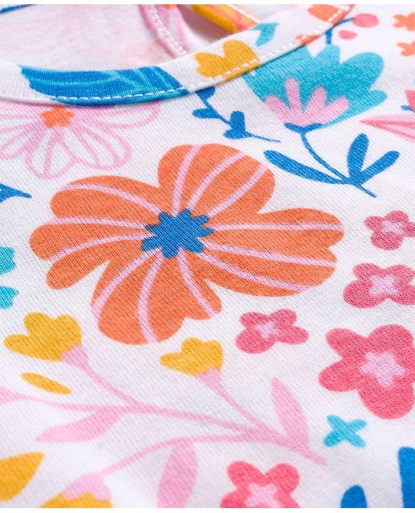 Babyhug 100% Cotton Knit Full Sleeves T-Shirts with Polka Dot Butterfly & Floral Print & Frill Detailing Pack of 3 - Pink Blue & White
