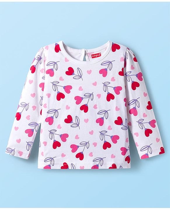 Babyhug 100% Cotton Knit Full Sleeves T-Shirts with Text & Heart Print Pack of 3 - Red White & Navy Blue